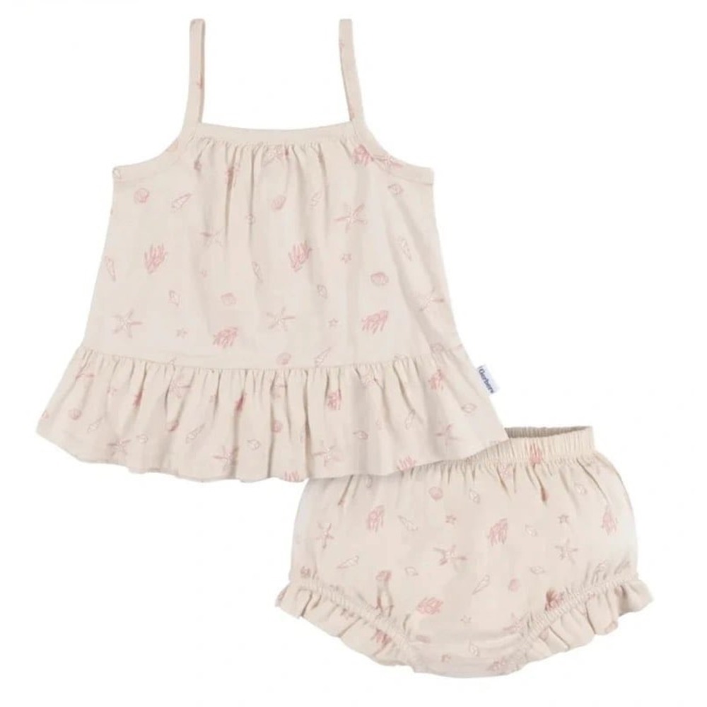 Gerber Baby Girl 2pc Camisole Ruffle Top and Bloomer Set Pink Seashell Starfish